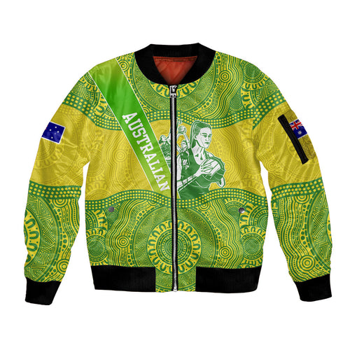 Australian Diamonds Netball Sleeve Zip Bomber Jacket Indigenous Aboriginal Art Style Dot Pattern Graphics