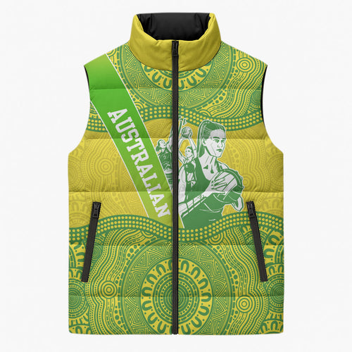 Australian Diamonds Netball Sleeveless Puffer Jacket Indigenous Aboriginal Art Style Dot Pattern Graphics