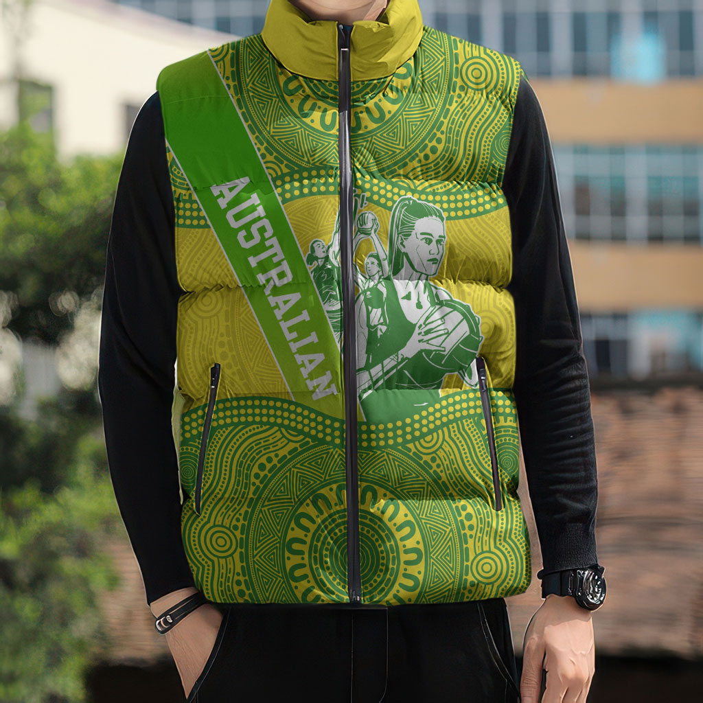 Australian Diamonds Netball Sleeveless Puffer Jacket Indigenous Aboriginal Art Style Dot Pattern Graphics