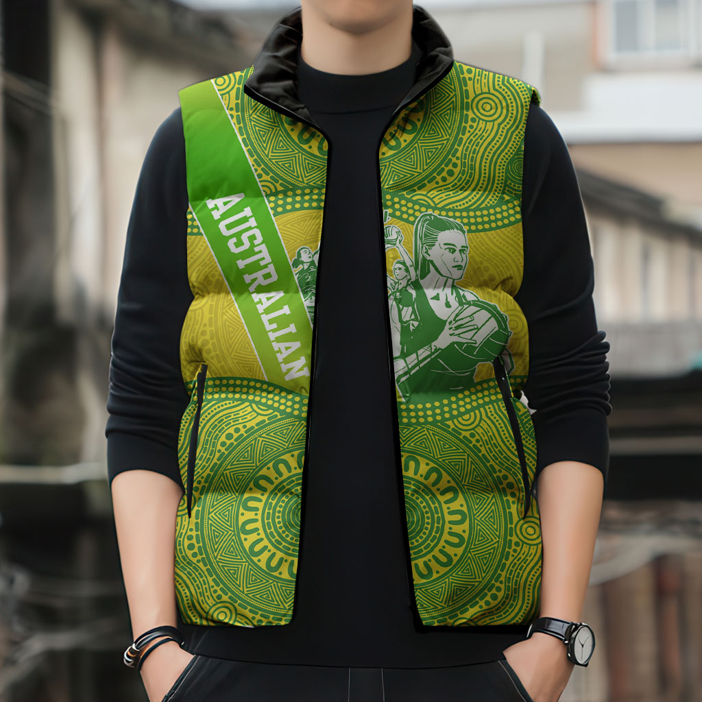 Australian Diamonds Netball Sleeveless Puffer Jacket Indigenous Aboriginal Art Style Dot Pattern Graphics