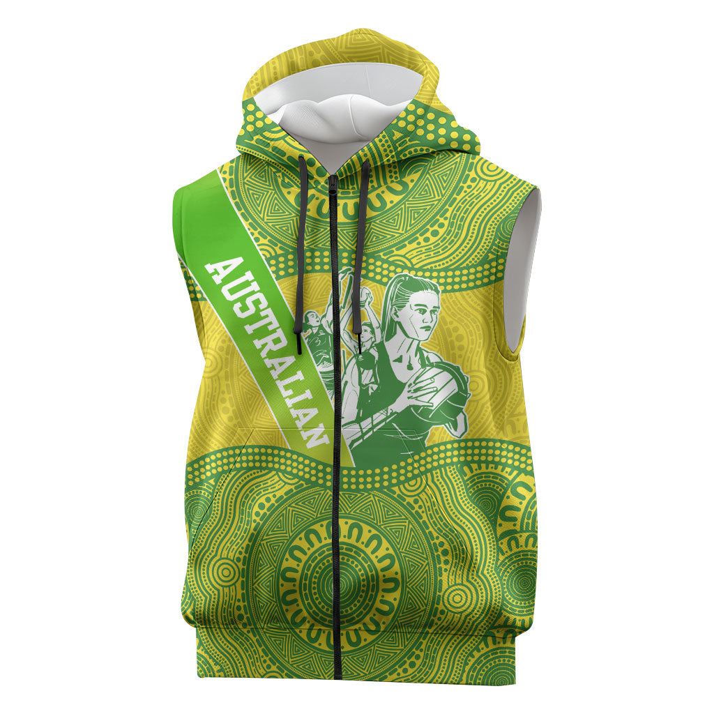 Australian Diamonds Netball Sleeveless Zip Hoodie Indigenous Aboriginal Art Style Dot Pattern Graphics