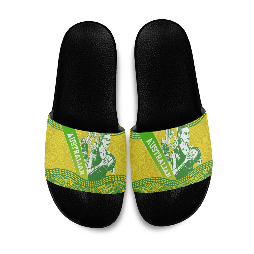 Australian Diamonds Netball Slide Sandals Indigenous Aboriginal Art Style Dot Pattern Graphics