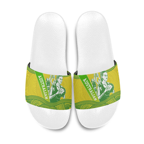 Australian Diamonds Netball Slide Sandals Indigenous Aboriginal Art Style Dot Pattern Graphics