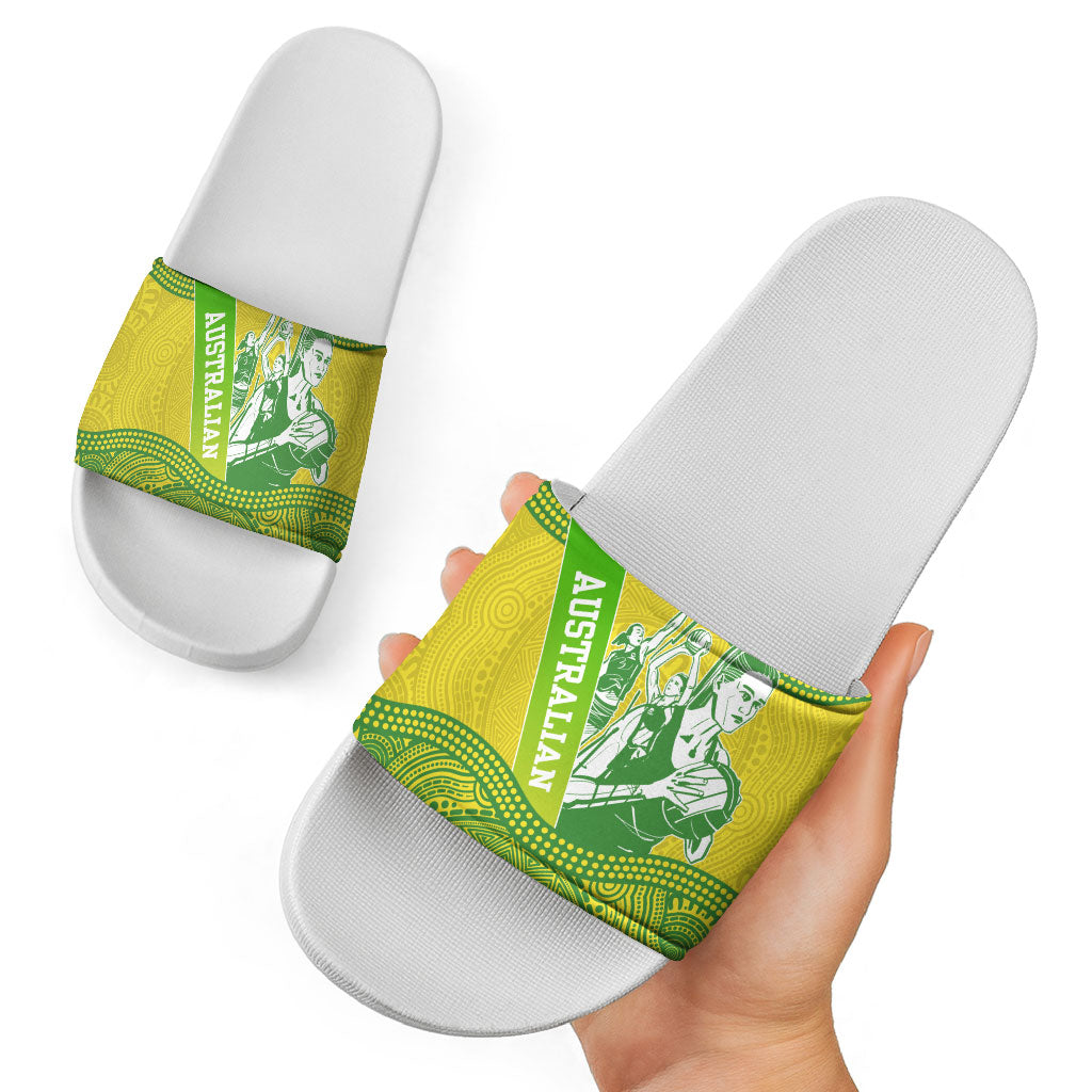 Australian Diamonds Netball Slide Sandals Indigenous Aboriginal Art Style Dot Pattern Graphics