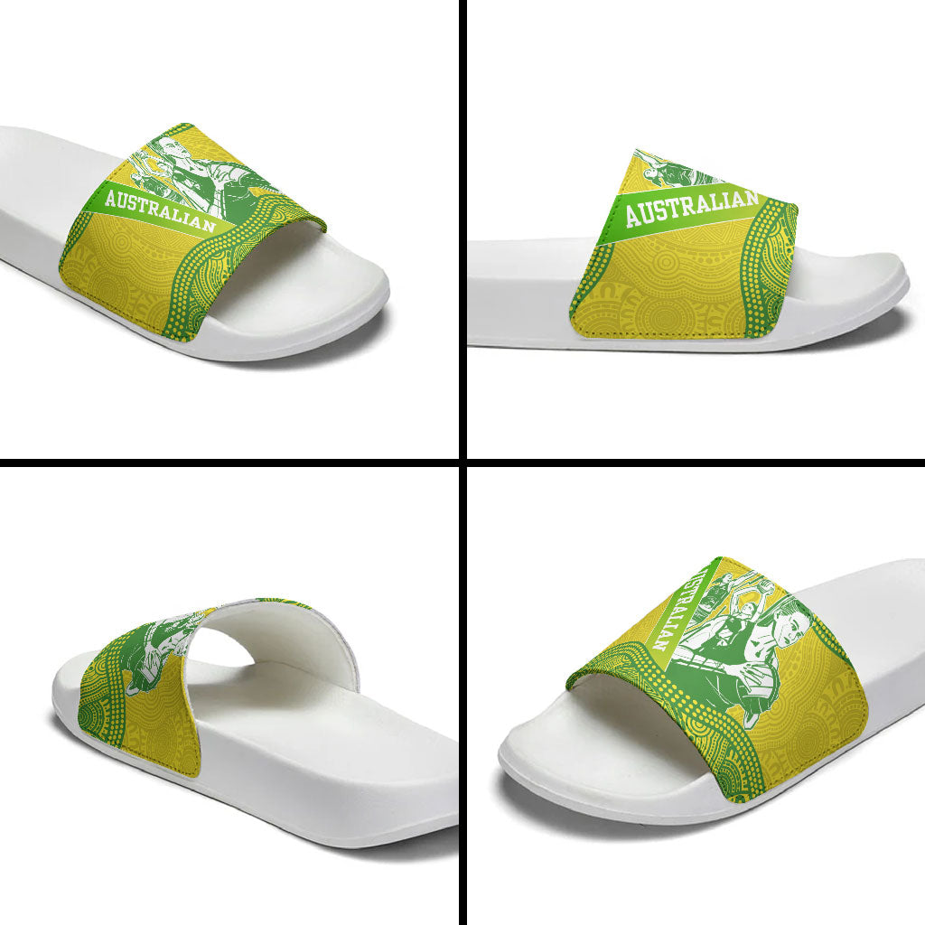 Australian Diamonds Netball Slide Sandals Indigenous Aboriginal Art Style Dot Pattern Graphics