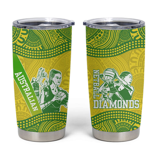 Australian Diamonds Netball Tumbler Cup Indigenous Aboriginal Art Style Dot Pattern Graphics