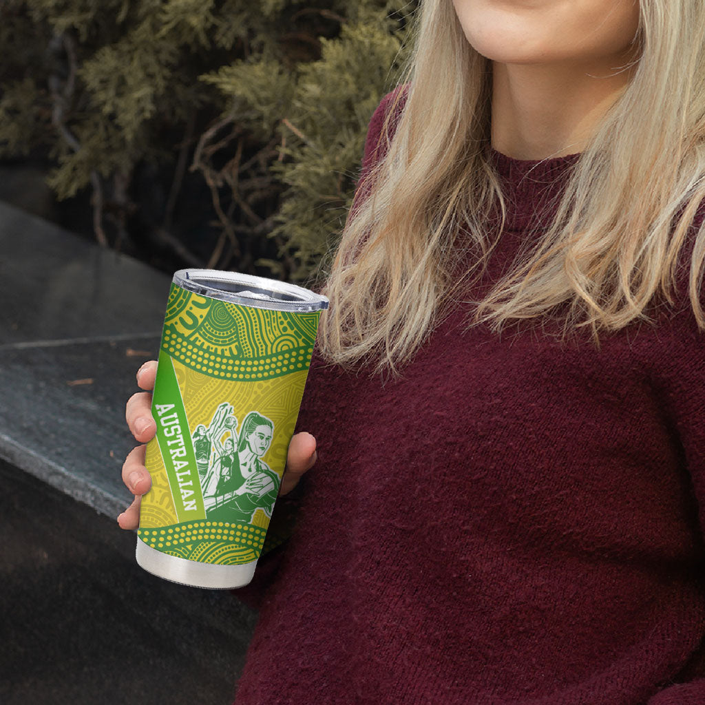 Australian Diamonds Netball Tumbler Cup Indigenous Aboriginal Art Style Dot Pattern Graphics
