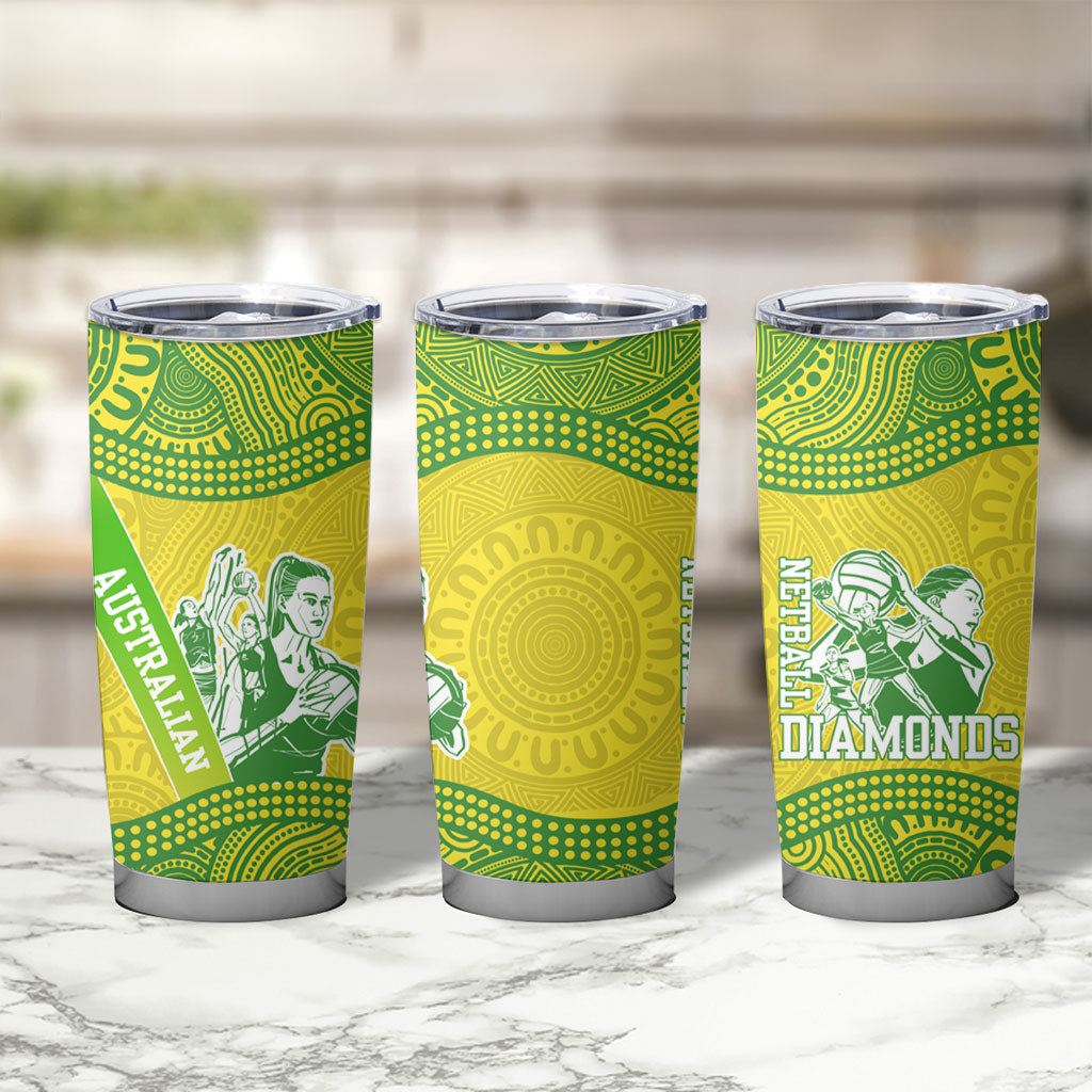 Australian Diamonds Netball Tumbler Cup Indigenous Aboriginal Art Style Dot Pattern Graphics