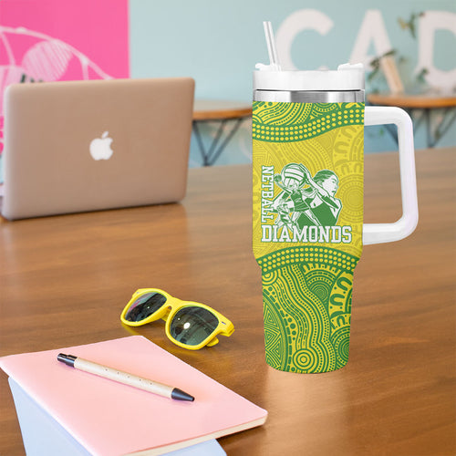 Australian Diamonds Netball Tumbler With Handle Indigenous Aboriginal Art Style Dot Pattern Graphics