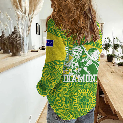 Australian Diamonds Netball Women Casual Shirt Indigenous Aboriginal Art Style Dot Pattern Graphics