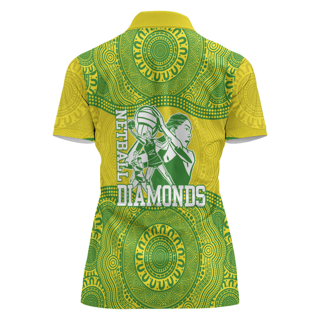 Australian Diamonds Netball Women Polo Shirt Indigenous Aboriginal Art Style Dot Pattern Graphics