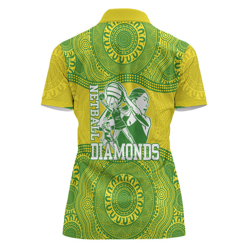 Australian Diamonds Netball Women Polo Shirt Indigenous Aboriginal Art Style Dot Pattern Graphics
