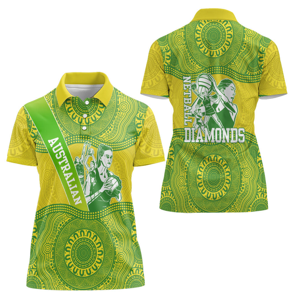 Australian Diamonds Netball Women Polo Shirt Indigenous Aboriginal Art Style Dot Pattern Graphics