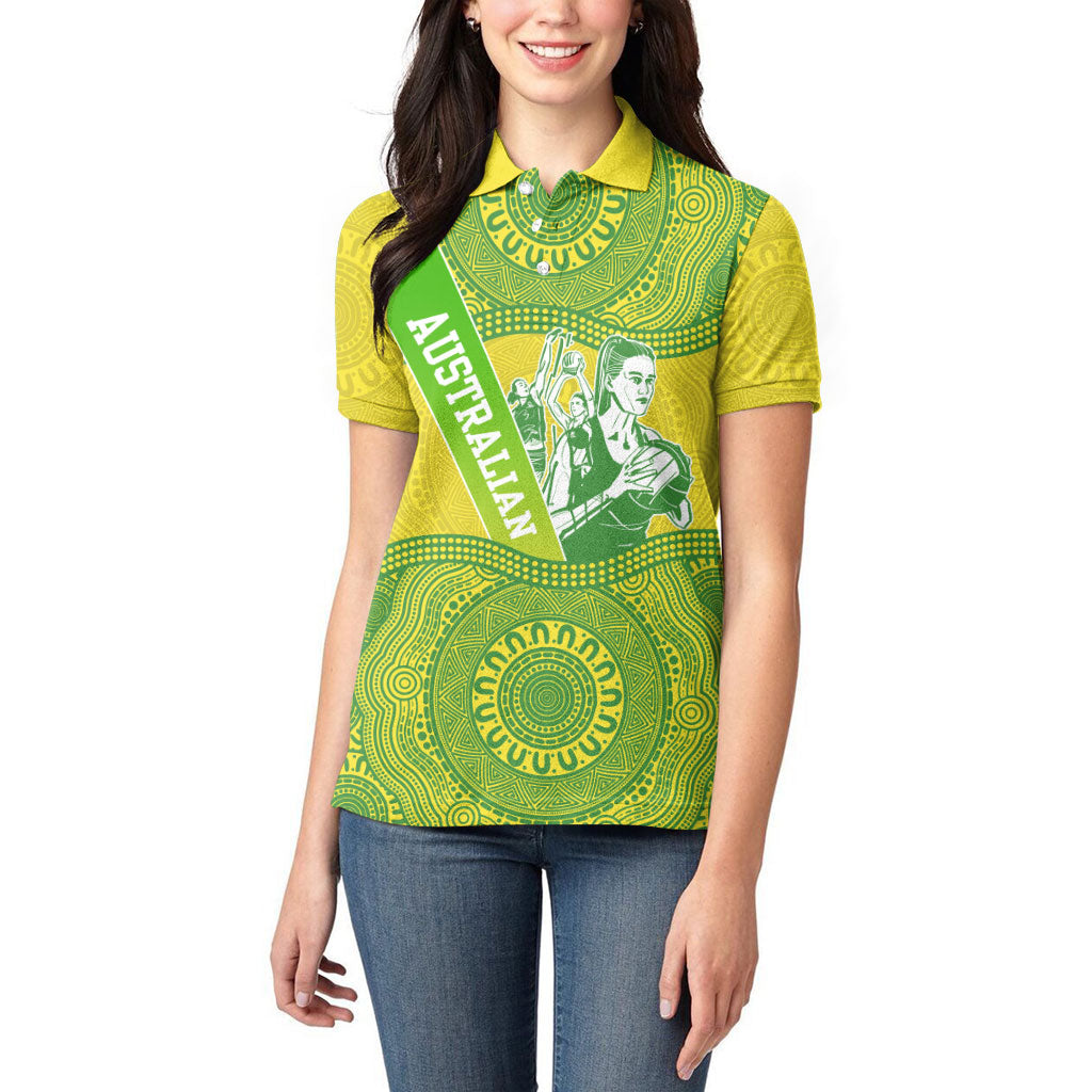 Australian Diamonds Netball Women Polo Shirt Indigenous Aboriginal Art Style Dot Pattern Graphics