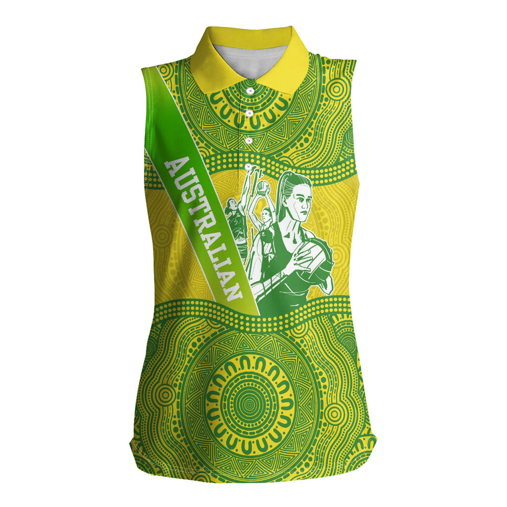Australian Diamonds Netball Women Sleeveless Polo Shirt Indigenous Aboriginal Art Style Dot Pattern Graphics