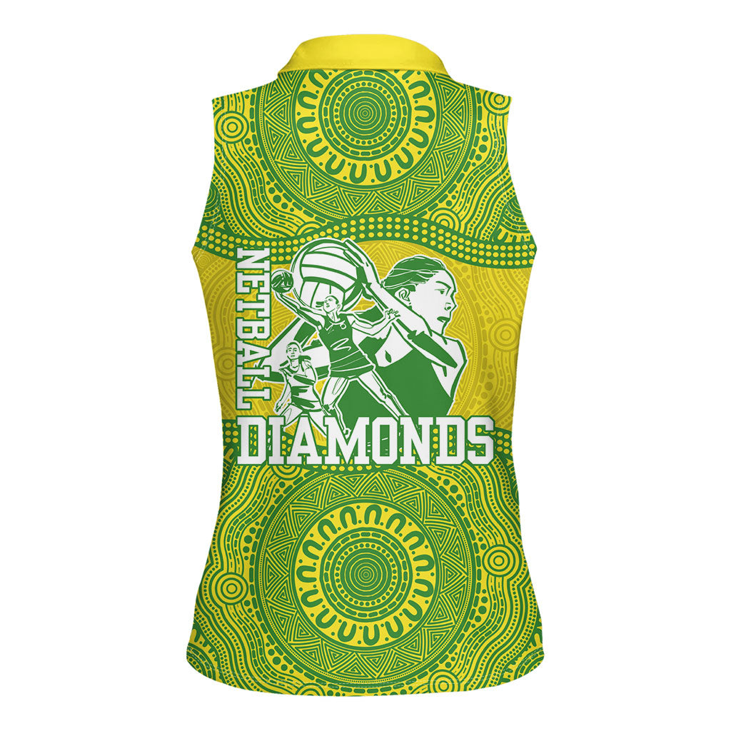 Australian Diamonds Netball Women Sleeveless Polo Shirt Indigenous Aboriginal Art Style Dot Pattern Graphics