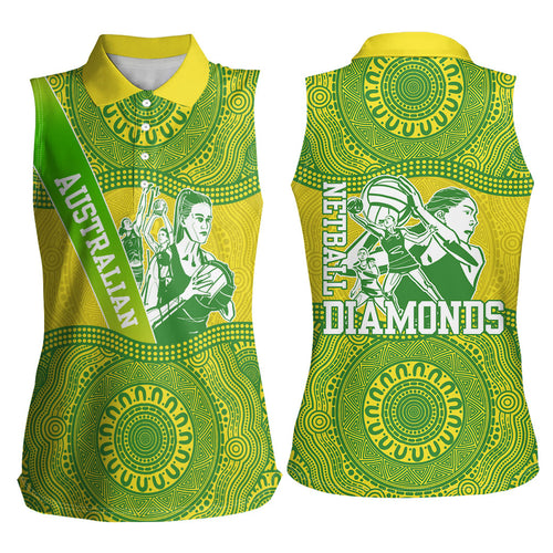 Australian Diamonds Netball Women Sleeveless Polo Shirt Indigenous Aboriginal Art Style Dot Pattern Graphics