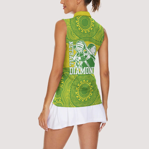 Australian Diamonds Netball Women Sleeveless Polo Shirt Indigenous Aboriginal Art Style Dot Pattern Graphics