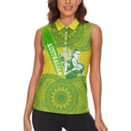Australian Diamonds Netball Women Sleeveless Polo Shirt Indigenous Aboriginal Art Style Dot Pattern Graphics