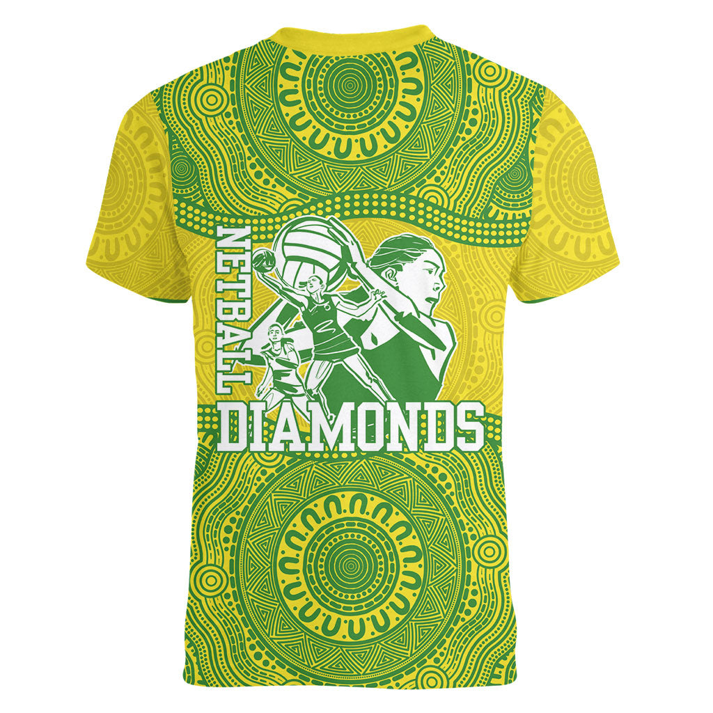 Australian Diamonds Netball Women V-Neck T-Shirt Indigenous Aboriginal Art Style Dot Pattern Graphics