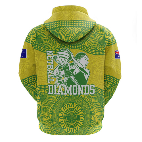 Australian Diamonds Netball Zip Hoodie Indigenous Aboriginal Art Style Dot Pattern Graphics