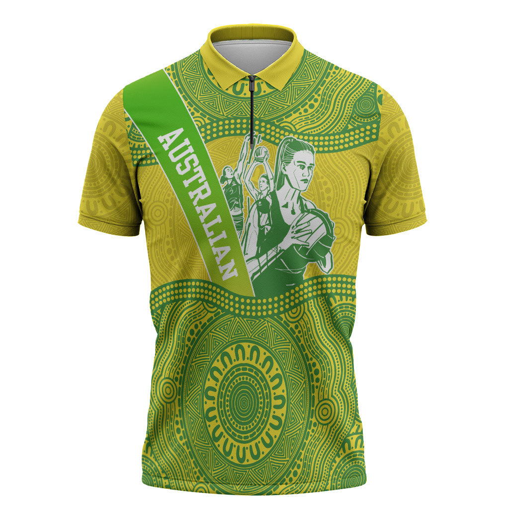 Australian Diamonds Netball Zipper Polo Shirt Indigenous Aboriginal Art Style Dot Pattern Graphics