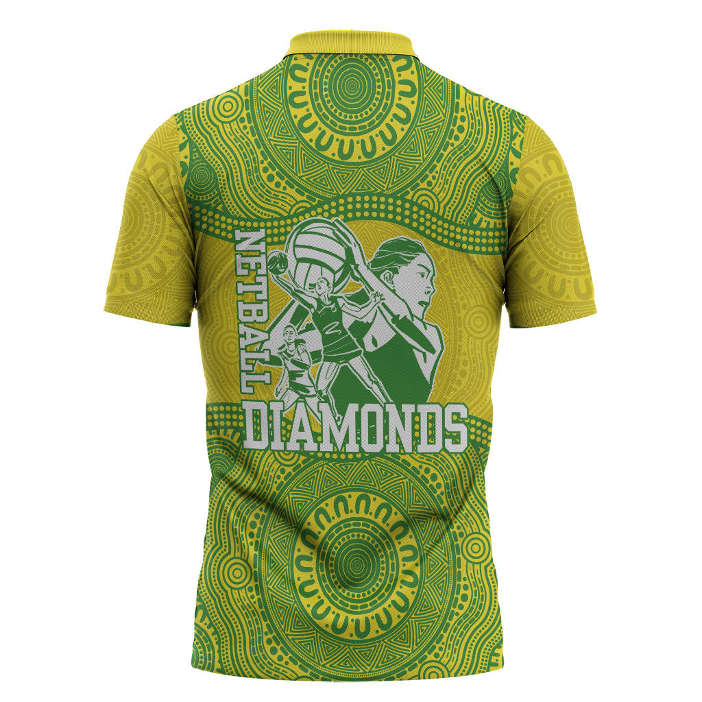 Australian Diamonds Netball Zipper Polo Shirt Indigenous Aboriginal Art Style Dot Pattern Graphics