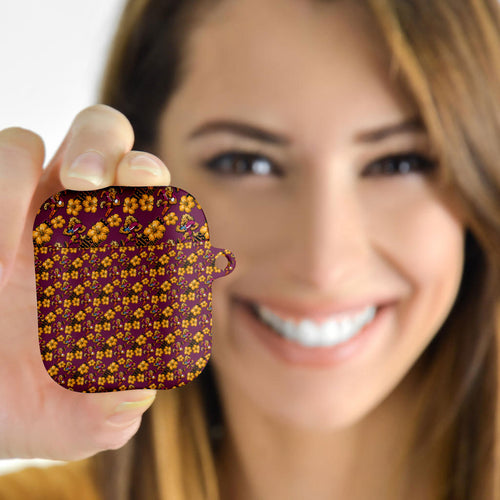 Brisbane Broncos Mascot AirPods Case Tropical Hibiscus Floral Seamless Rugby Mascot