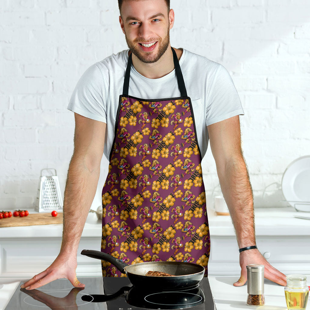 Brisbane Broncos Mascot Apron Tropical Hibiscus Floral Seamless Rugby Mascot