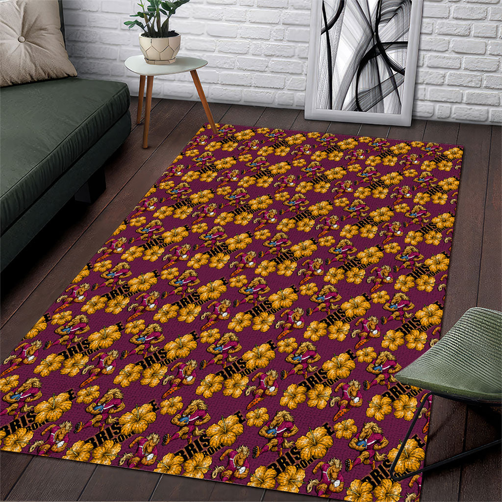 Brisbane Broncos Mascot Area Rug Tropical Hibiscus Floral Seamless Rugby Mascot