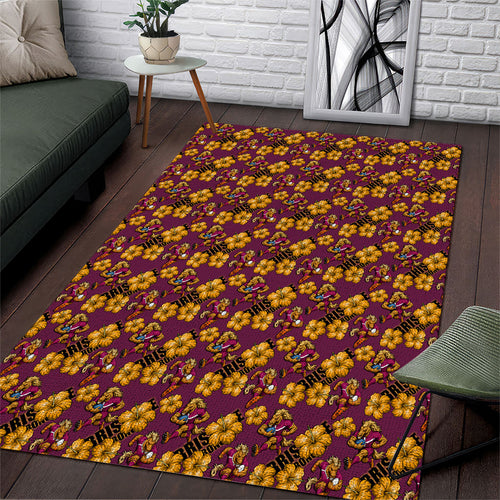 Brisbane Broncos Mascot Area Rug Tropical Hibiscus Floral Seamless Rugby Mascot