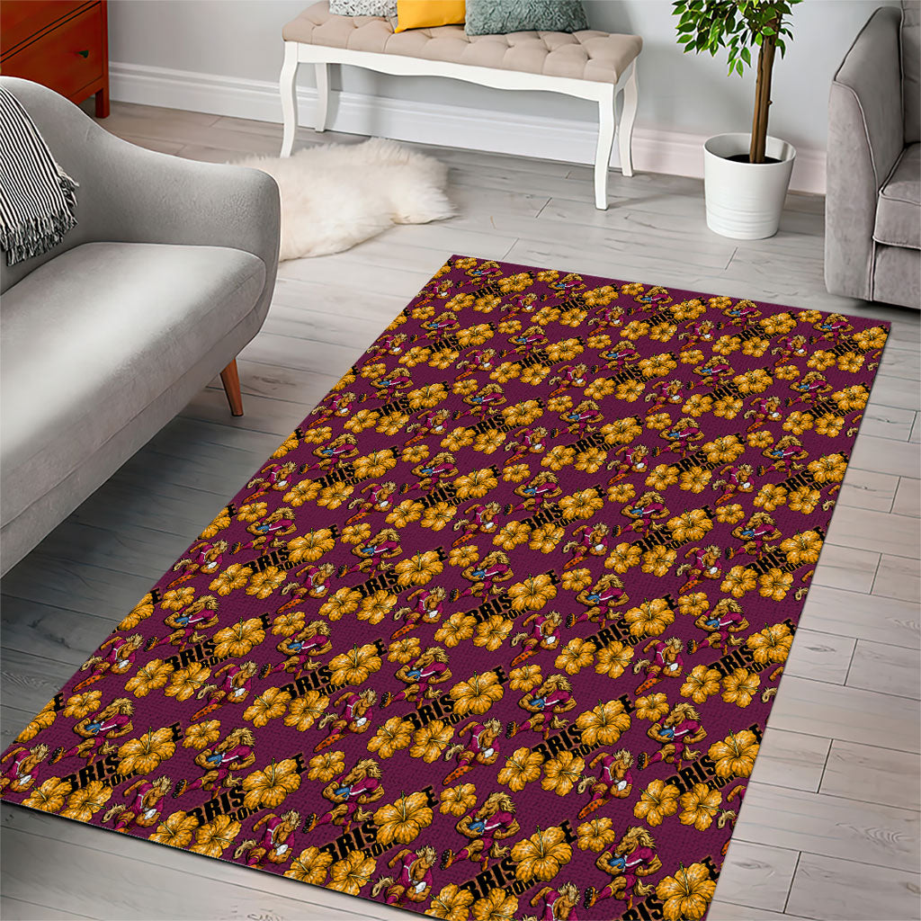 Brisbane Broncos Mascot Area Rug Tropical Hibiscus Floral Seamless Rugby Mascot