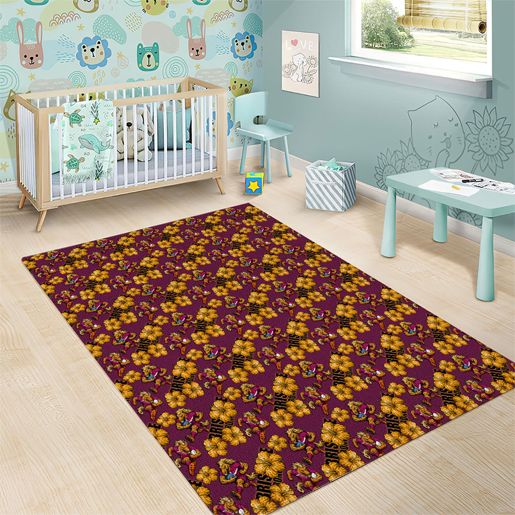 Brisbane Broncos Mascot Area Rug Tropical Hibiscus Floral Seamless Rugby Mascot