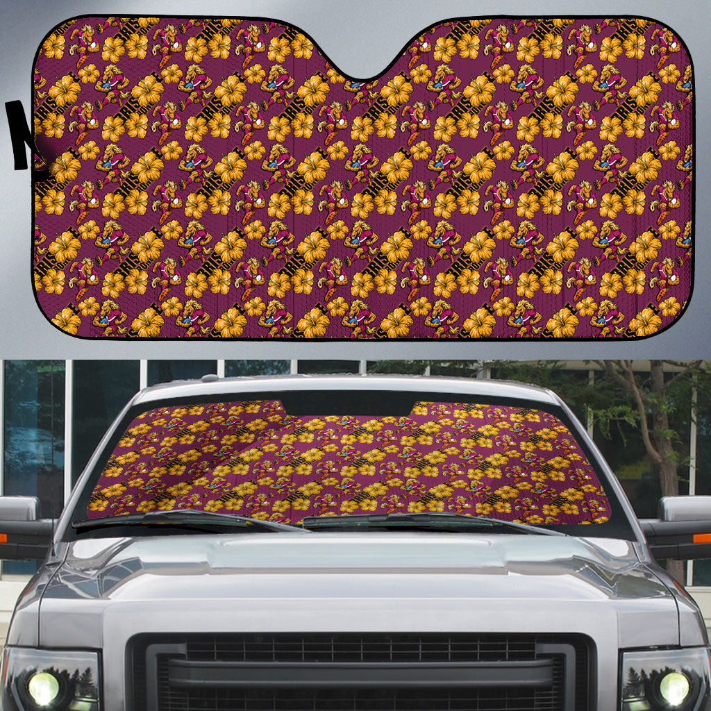 Brisbane Broncos Mascot Auto Sun Shade Tropical Hibiscus Floral Seamless Rugby Mascot