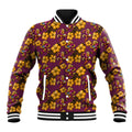 Brisbane Broncos Mascot Baseball Jacket Tropical Hibiscus Floral Seamless Rugby Mascot