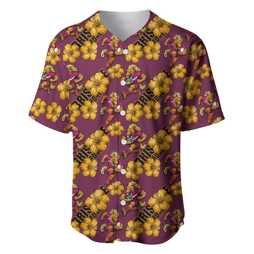 Brisbane Broncos Mascot Baseball Jersey Tropical Hibiscus Floral Seamless Rugby Mascot