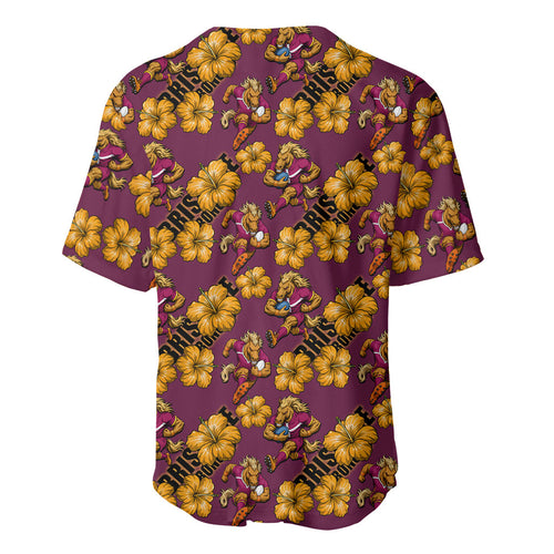 Brisbane Broncos Mascot Baseball Jersey Tropical Hibiscus Floral Seamless Rugby Mascot