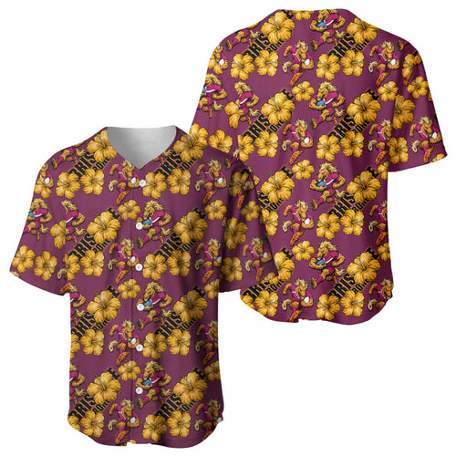 Brisbane Broncos Mascot Baseball Jersey Tropical Hibiscus Floral Seamless Rugby Mascot
