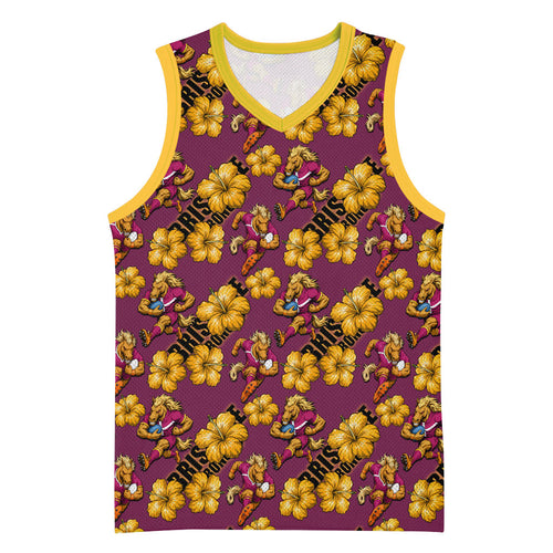 Brisbane Broncos Mascot Basketball Jersey Tropical Hibiscus Floral Seamless Rugby Mascot