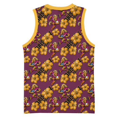 Brisbane Broncos Mascot Basketball Jersey Tropical Hibiscus Floral Seamless Rugby Mascot