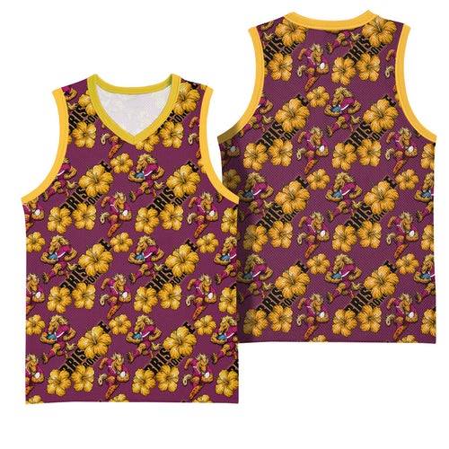 Brisbane Broncos Mascot Basketball Jersey Tropical Hibiscus Floral Seamless Rugby Mascot