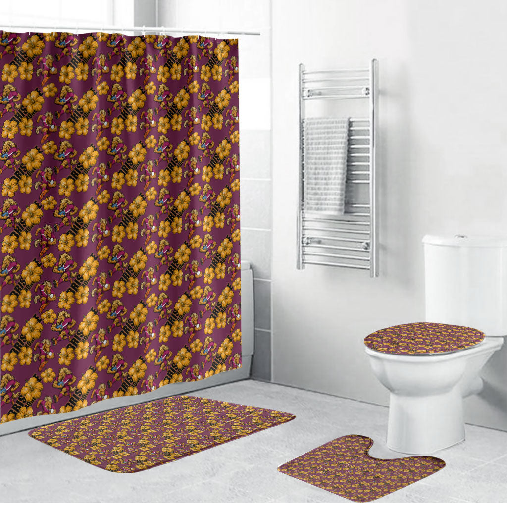 Brisbane Broncos Mascot Bathroom Set Tropical Hibiscus Floral Seamless Rugby Mascot