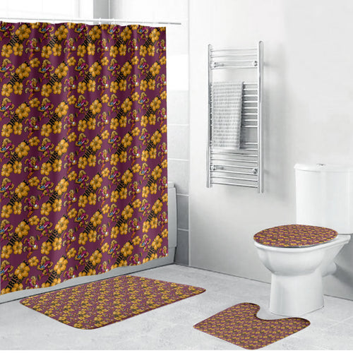 Brisbane Broncos Mascot Bathroom Set Tropical Hibiscus Floral Seamless Rugby Mascot