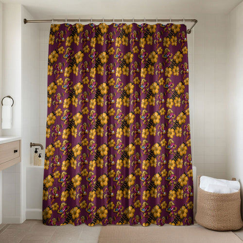 Brisbane Broncos Mascot Bathroom Set Tropical Hibiscus Floral Seamless Rugby Mascot