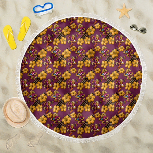 Brisbane Broncos Mascot Beach Blanket Tropical Hibiscus Floral Seamless Rugby Mascot