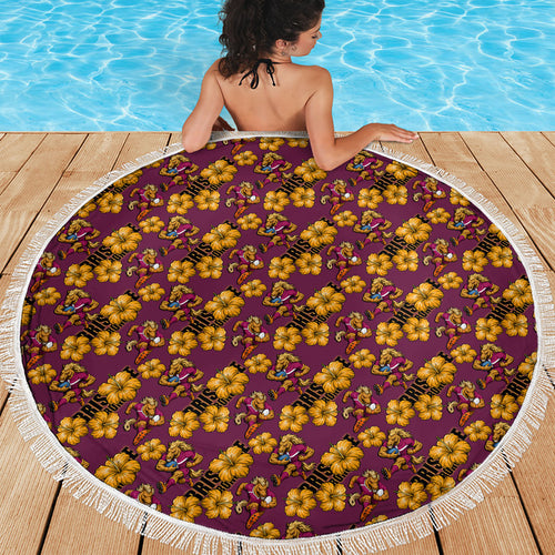 Brisbane Broncos Mascot Beach Blanket Tropical Hibiscus Floral Seamless Rugby Mascot
