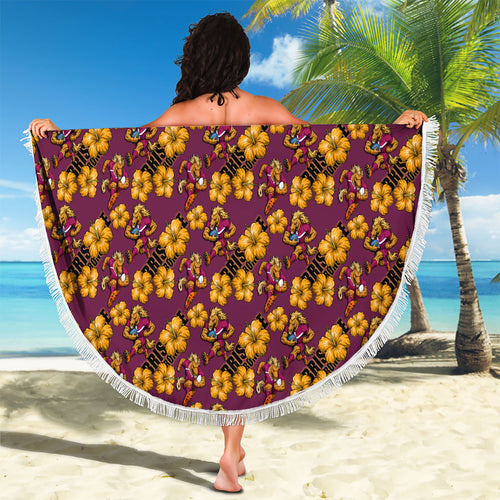Brisbane Broncos Mascot Beach Blanket Tropical Hibiscus Floral Seamless Rugby Mascot