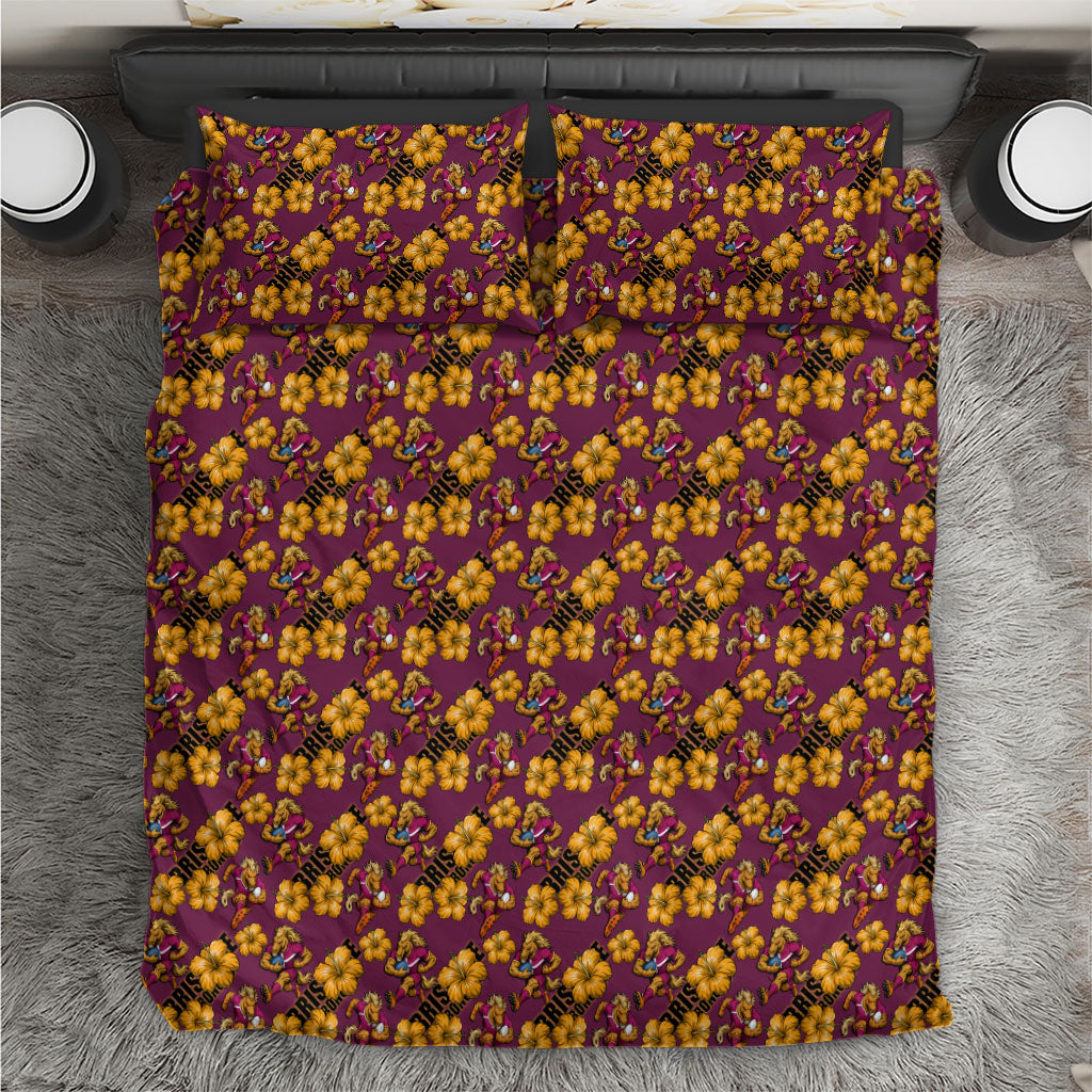 Brisbane Broncos Mascot Bedding Set Tropical Hibiscus Floral Seamless Rugby Mascot