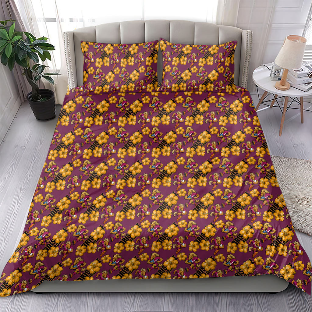 Brisbane Broncos Mascot Bedding Set Tropical Hibiscus Floral Seamless Rugby Mascot