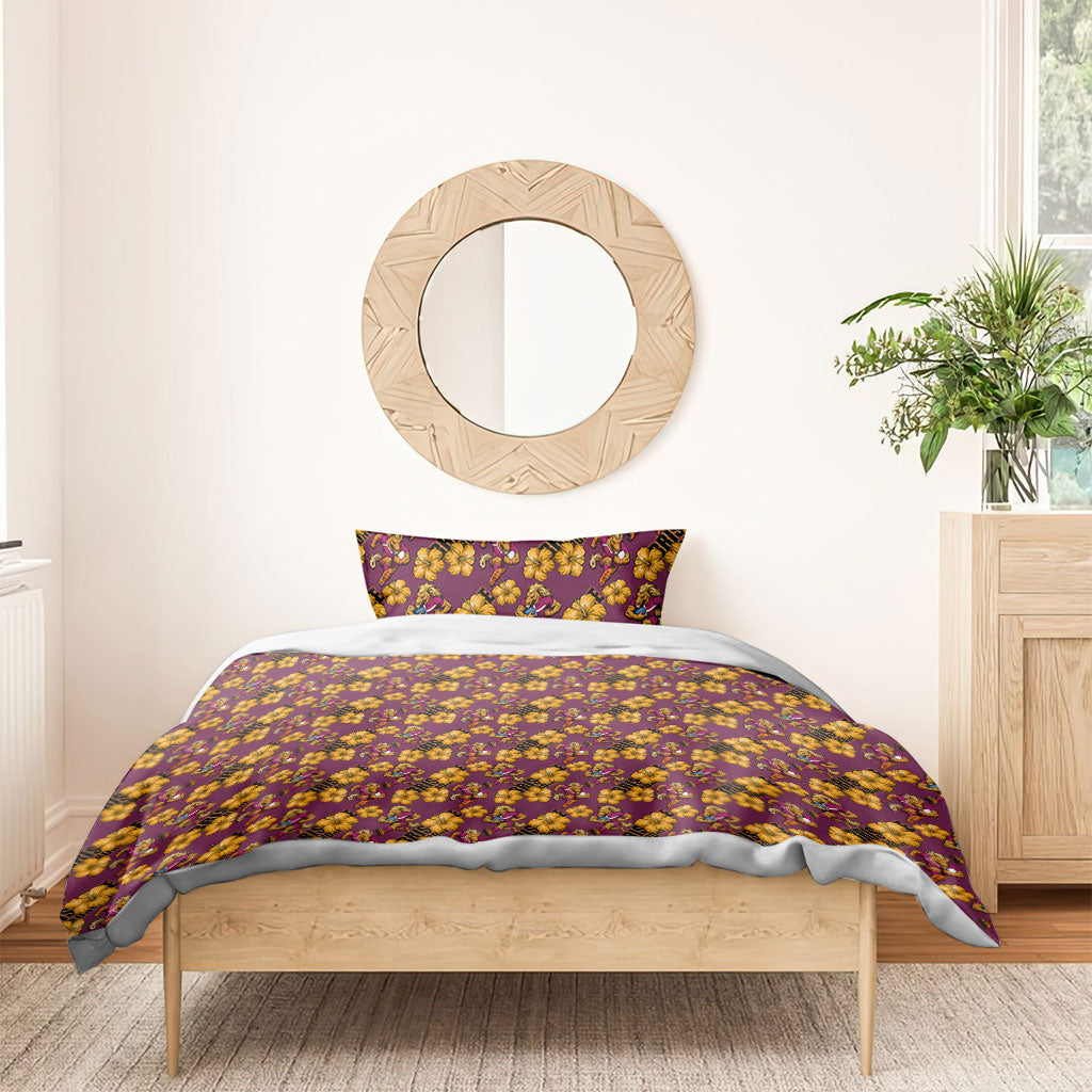 Brisbane Broncos Mascot Bedding Set Tropical Hibiscus Floral Seamless Rugby Mascot